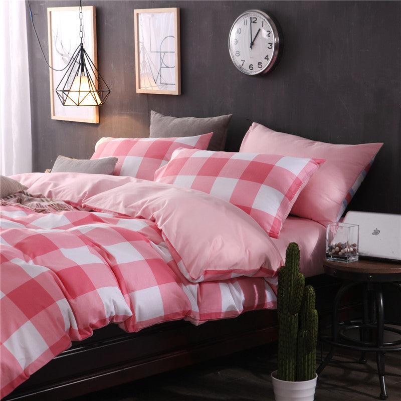 HKM-780947 Checked Cotton Bed Sheet Set - 3-Piece for Various Bed Sizes