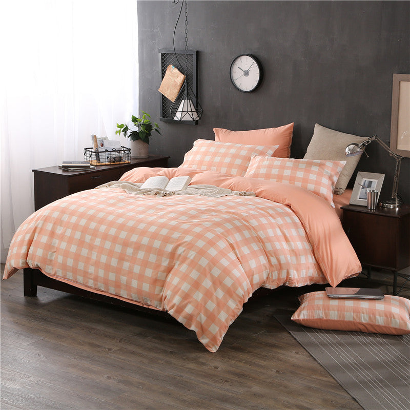 HKM-780947 Checked Cotton Bed Sheet Set - 3-Piece for Various Bed Sizes