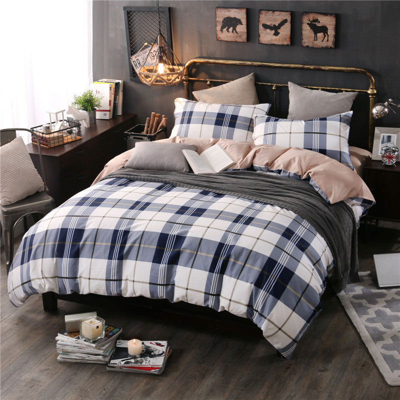 HKM-780947 Checked Cotton Bed Sheet Set - 3-Piece for Various Bed Sizes