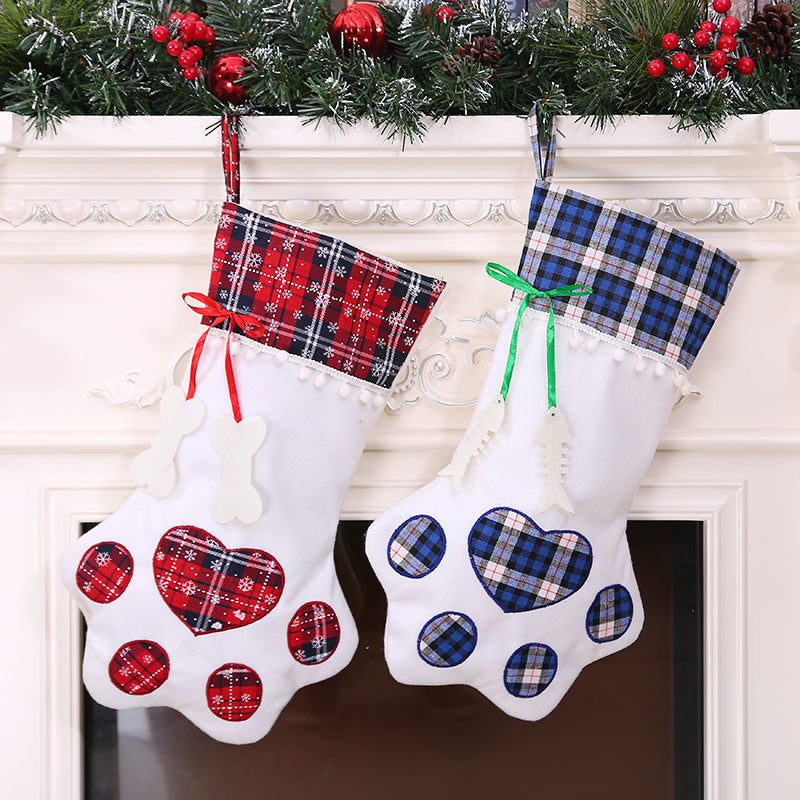 HKM-781395 Festive Dog Paw Print Christmas Stocking - 20 x 46 CM