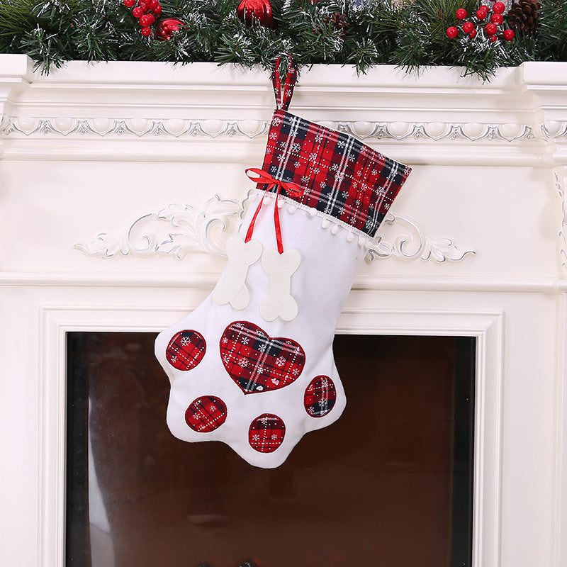 HKM-781395 Festive Dog Paw Print Christmas Stocking - 20 x 46 CM