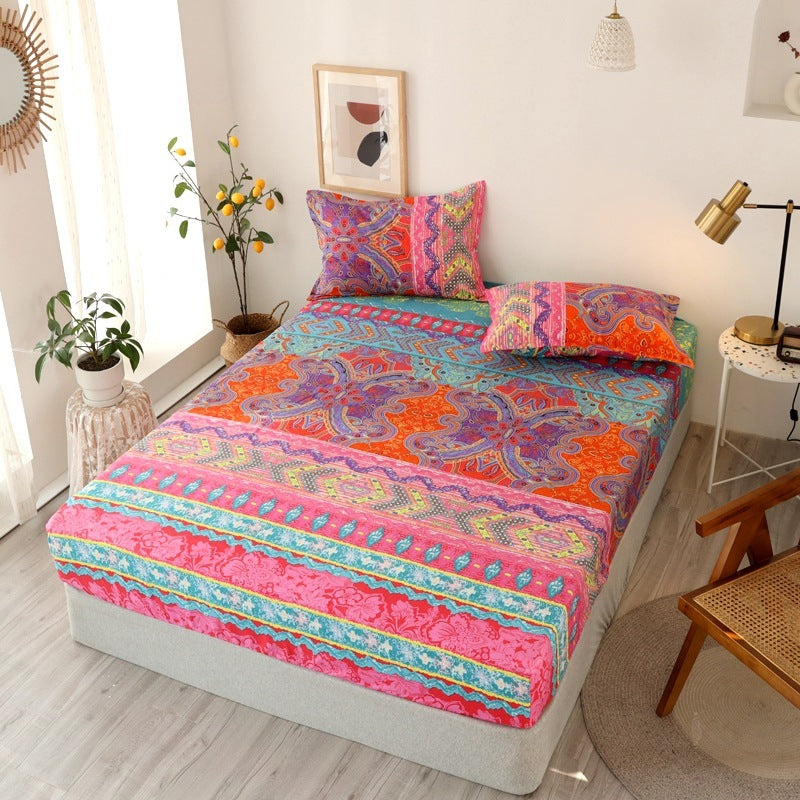 HKM-781587 Multi-Size Fixed Dustproof Polyester Mattress Cover with Floral Pattern, 180X (200-220cm)