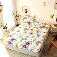 HKM-781587 Multi-Size Fixed Dustproof Polyester Mattress Cover with Floral Pattern, 180X (200-220cm)