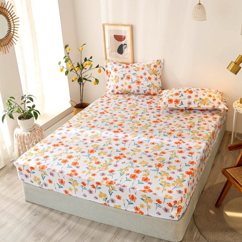 HKM-781587 Multi-Size Fixed Dustproof Polyester Mattress Cover with Floral Pattern, 180X (200-220cm)