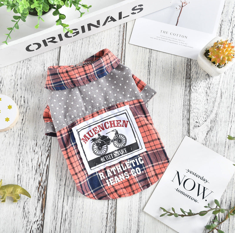 HKM-781651 Spring and Summer Casual Pet Dog Shirt in Yellow and Orange Plaid