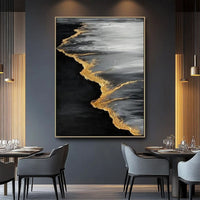 HKM-781715 Handmade Abstract Golden Beach and Waves Oil Painting on Canvas for Living Room Decor