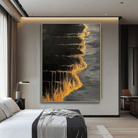 HKM-781715 Handmade Abstract Golden Beach and Waves Oil Painting on Canvas for Living Room Decor
