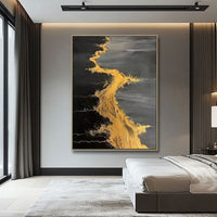 HKM-781715 Handmade Abstract Golden Beach and Waves Oil Painting on Canvas for Living Room Decor