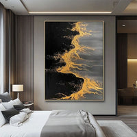 HKM-781715 Handmade Abstract Golden Beach and Waves Oil Painting on Canvas for Living Room Decor
