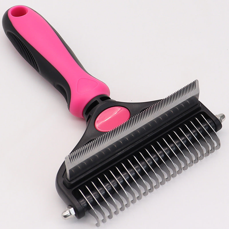 HKM-781715 Pet Hair Detangling Comb - Two-in-One Design with Dense Tooth Options in Blue, Pink, and Black