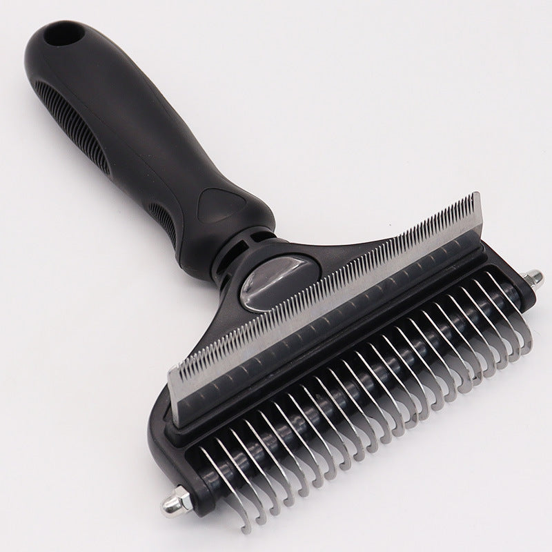 HKM-781715 Pet Hair Detangling Comb - Two-in-One Design with Dense Tooth Options in Blue, Pink, and Black