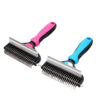HKM-781715 Pet Hair Detangling Comb - Two-in-One Design with Dense Tooth Options in Blue, Pink, and Black
