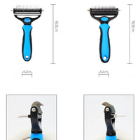 HKM-781715 Pet Hair Detangling Comb - Two-in-One Design with Dense Tooth Options in Blue, Pink, and Black
