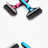 HKM-781715 Pet Hair Detangling Comb - Two-in-One Design with Dense Tooth Options in Blue, Pink, and Black