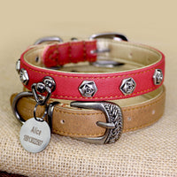 HKM-781971 Double-Layer Super Fiber Pet Leather Collar for Small and Medium Dogs with Custom Rose Nail Design