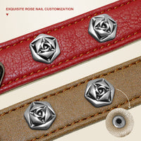HKM-781971 Double-Layer Super Fiber Pet Leather Collar for Small and Medium Dogs with Custom Rose Nail Design