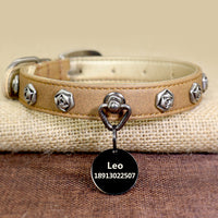 HKM-781971 Double-Layer Super Fiber Pet Leather Collar for Small and Medium Dogs with Custom Rose Nail Design