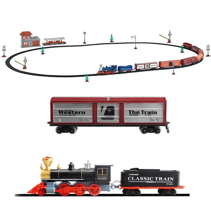 HKM-782035 Battery Operated Electric Simulation Train Track Set with Lights and Sound for Kids Ages 2-4