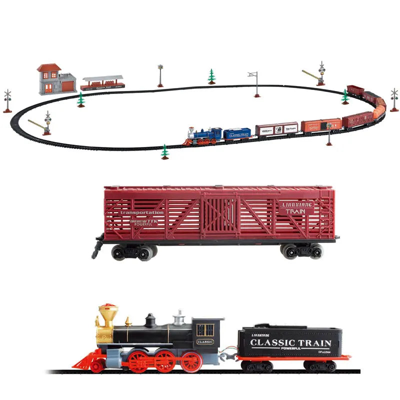 HKM-782035 Battery Operated Electric Simulation Train Track Set with Lights and Sound for Kids Ages 2-4