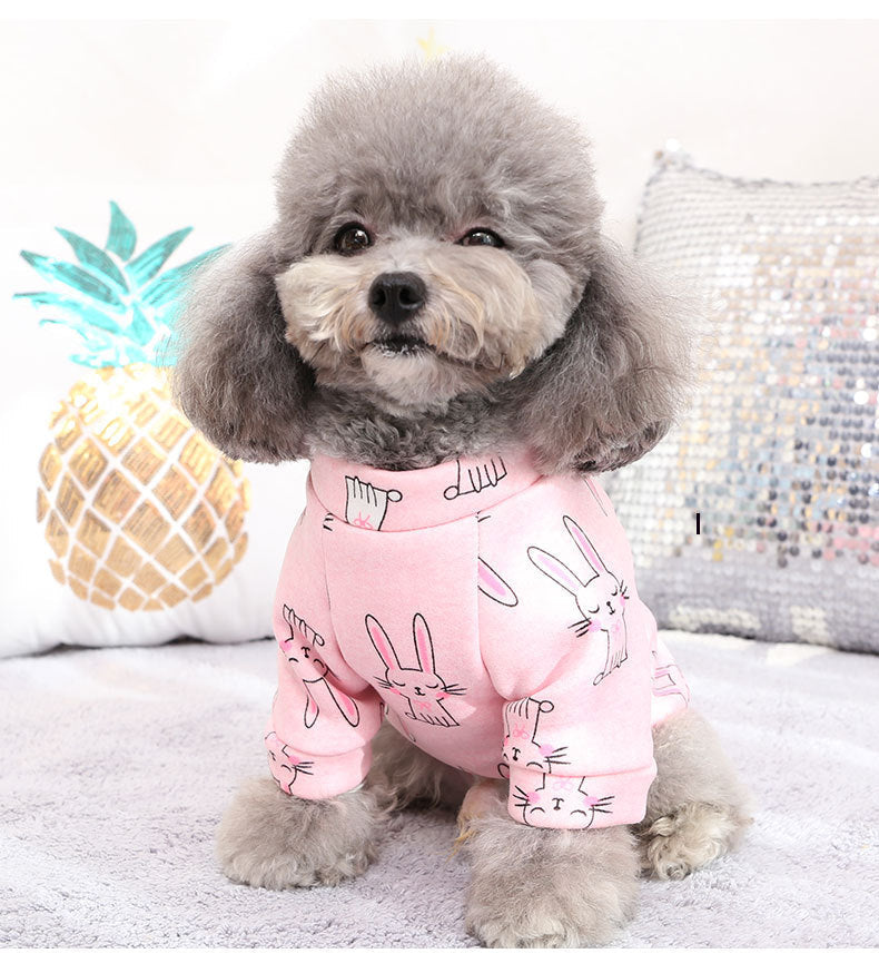 HKM-782035 Cozy Fleece Print Sweatshirt Dress with Teddy Biped Design in Pink Bunny