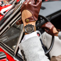 HKM-782291 Gothic Movement Men's Fashion Quartz Watch with Genuine Leather Strap and Waterproof Design