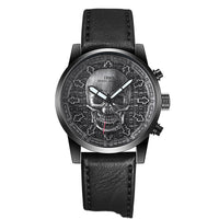 HKM-782291 Gothic Movement Men's Fashion Quartz Watch with Genuine Leather Strap and Waterproof Design