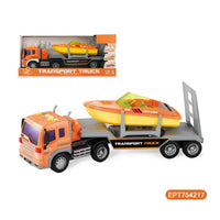 HKM-782419 1/16 Scale Friction Plastic Toy Truck with Tow Trailer for Kids Ages 2 and Up