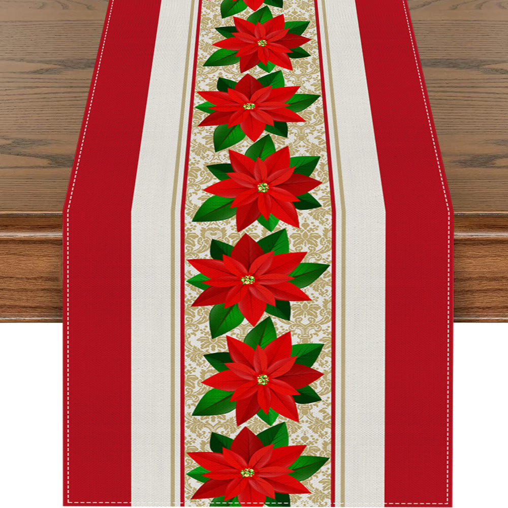 HKM-782547 Christmas Polyester Tablecloth - Holiday Decoration, 180x33CM & 180x40CM, Various Colors Available