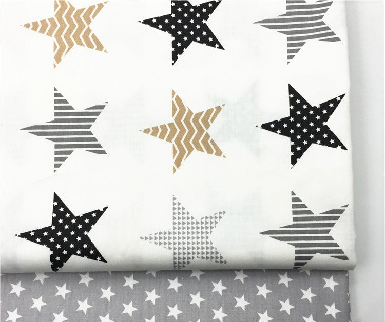 HKM-782611 Cotton Fabric with Black and Gray Five-Pointed Star and Dot Pattern, 100% Cotton, 160cm Wide