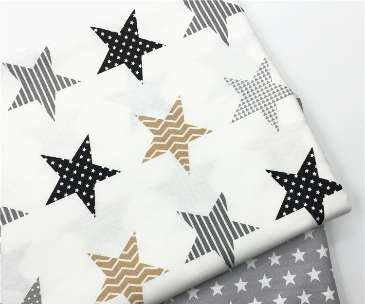HKM-782611 Cotton Fabric with Black and Gray Five-Pointed Star and Dot Pattern, 100% Cotton, 160cm Wide
