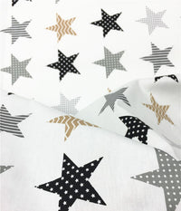 HKM-782611 Cotton Fabric with Black and Gray Five-Pointed Star and Dot Pattern, 100% Cotton, 160cm Wide
