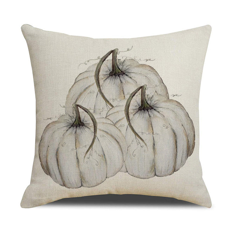 HKM-782611 Thanksgiving Pattern Linen Lumbar Pillowcase – 45x45cm, Single-Sided