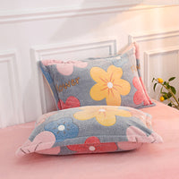 HKM-782931 Cozy Floral Coral Fleece Sheet Set with Quilt Cover and Pillowcases