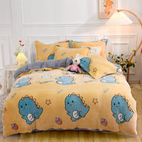 HKM-782931 Cozy Floral Coral Fleece Sheet Set with Quilt Cover and Pillowcases