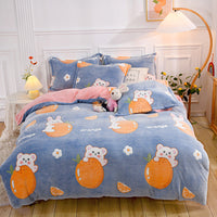 HKM-782931 Cozy Floral Coral Fleece Sheet Set with Quilt Cover and Pillowcases