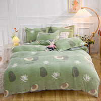 HKM-782931 Cozy Floral Coral Fleece Sheet Set with Quilt Cover and Pillowcases