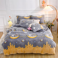 HKM-782931 Cozy Floral Coral Fleece Sheet Set with Quilt Cover and Pillowcases