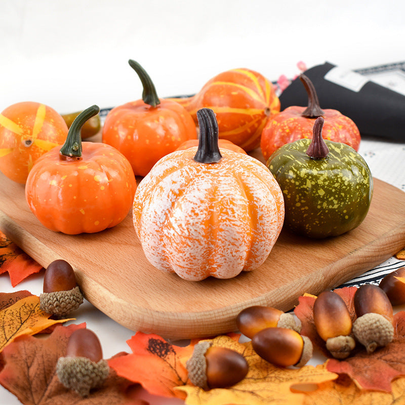 HKM-783059 Autumn-Themed Decorative Props Set with Pumpkins, Acorns, Maple Leaves, and Pine Cones for Halloween DIY Decor