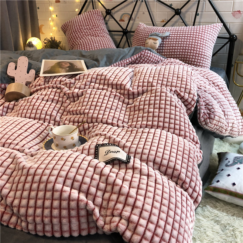 HKM-783251 Dark Gray Cut Velvet Bed Linen Set - Four Pieces, Solid Polyester, Multiple Sizes Available