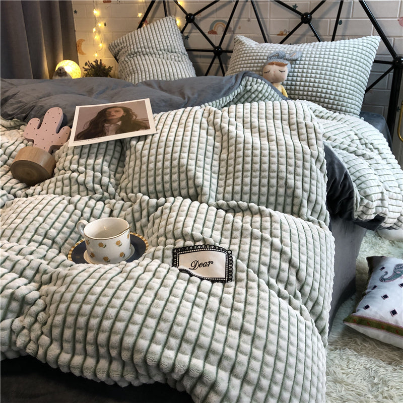 HKM-783251 Dark Gray Cut Velvet Bed Linen Set - Four Pieces, Solid Polyester, Multiple Sizes Available