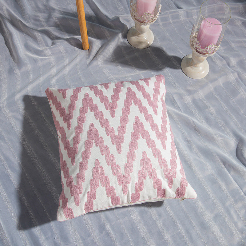 HKM-783315 Geometric Cotton Embroidered Pillowcase, 45x45cm, Colorful Modern Design with Invisible Zipper