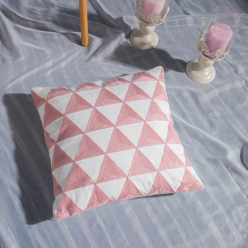 HKM-783315 Geometric Cotton Embroidered Pillowcase, 45x45cm, Colorful Modern Design with Invisible Zipper