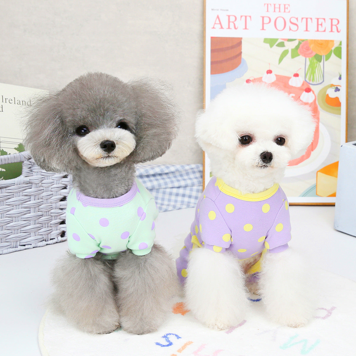 HKM-783379 Casual Cotton Pet Pajamas for Spring and Summer - Four-Legged Clothing in Aqua Green and Lavender