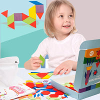 HKM-783507 180-Piece Wooden Tangram Puzzle – Educational 3D Game Toy for Kids Aged 3+ with Animal Shapes