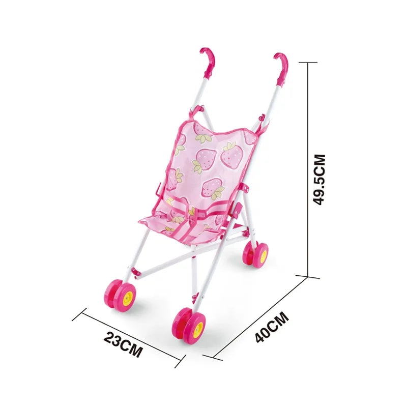 HKM-783571 Pink Metal Doll Carriage Pram Stroller Toy for Ages 2-4