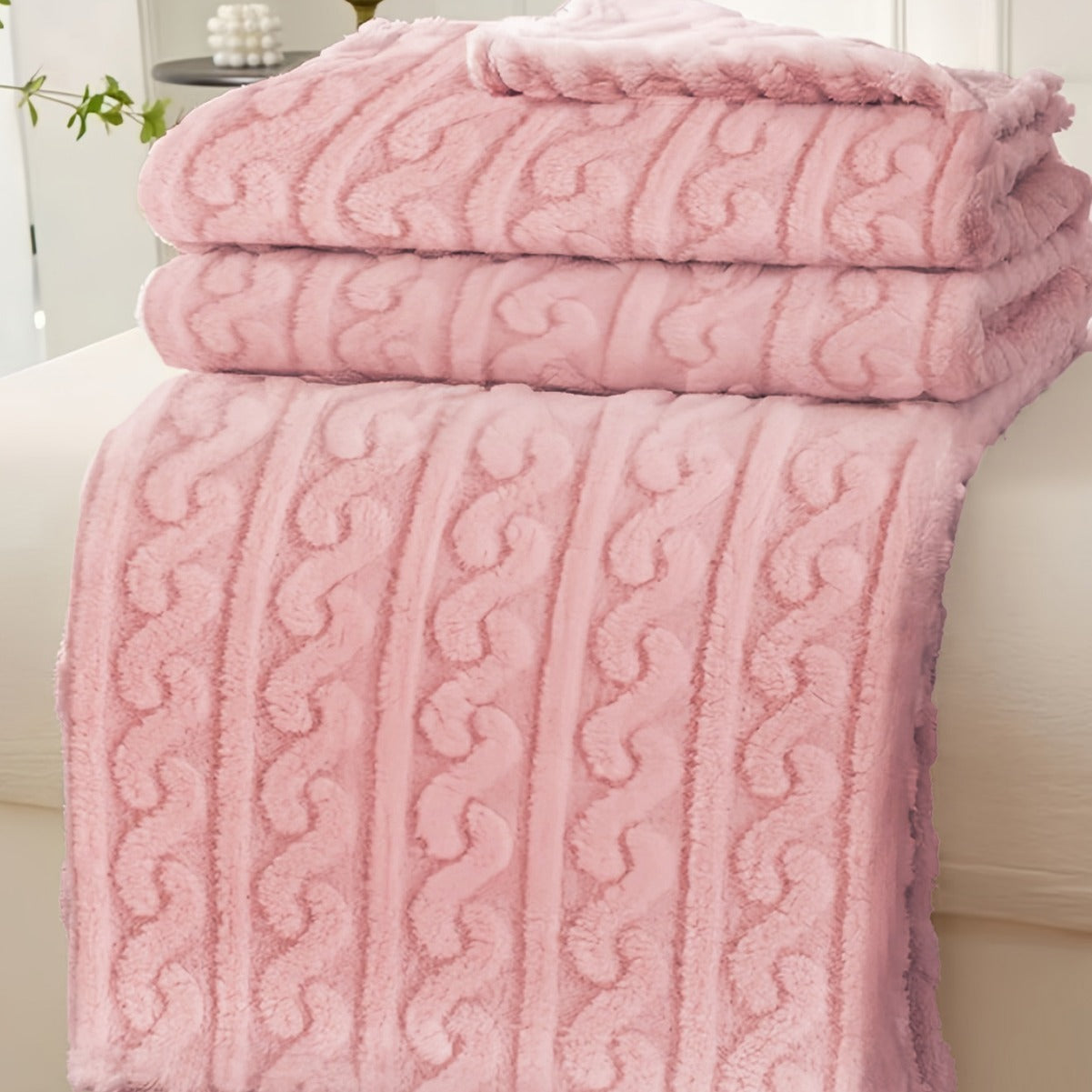 HKM-784083 Double-Sided Coral Fleece Baby Blanket - Thick, Water-Absorbing Pink and Blue Stripes