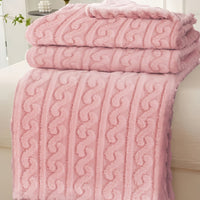 HKM-784083 Double-Sided Coral Fleece Baby Blanket - Thick, Water-Absorbing Pink and Blue Stripes