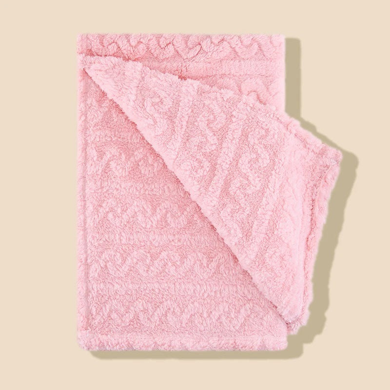 HKM-784083 Double-Sided Coral Fleece Baby Blanket - Thick, Water-Absorbing Pink and Blue Stripes