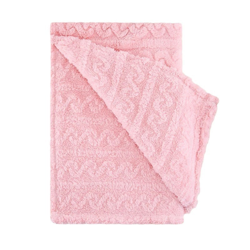 HKM-784083 Double-Sided Coral Fleece Baby Blanket - Thick, Water-Absorbing Pink and Blue Stripes