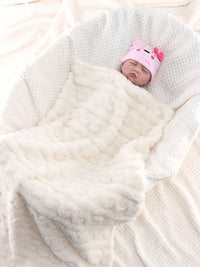 HKM-784083 Double-Sided Coral Fleece Baby Blanket - Thick, Water-Absorbing Pink and Blue Stripes